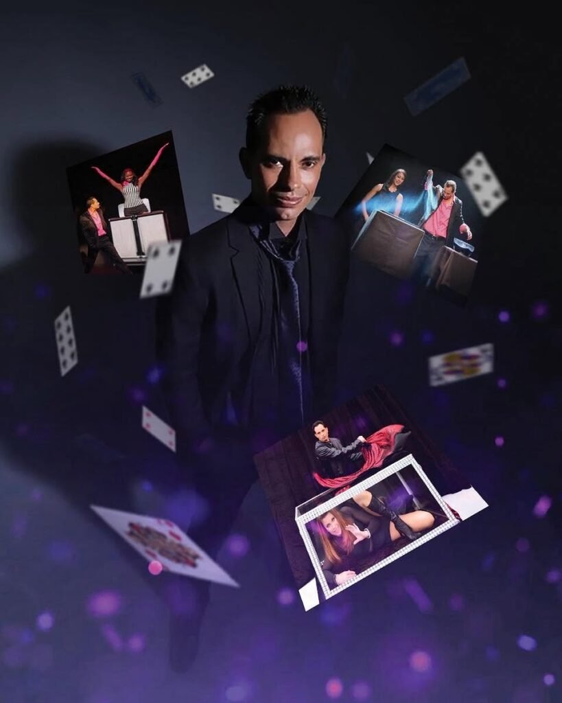 Brownbeauty Magic Instagram post: magician surrounded by flying playing cards
