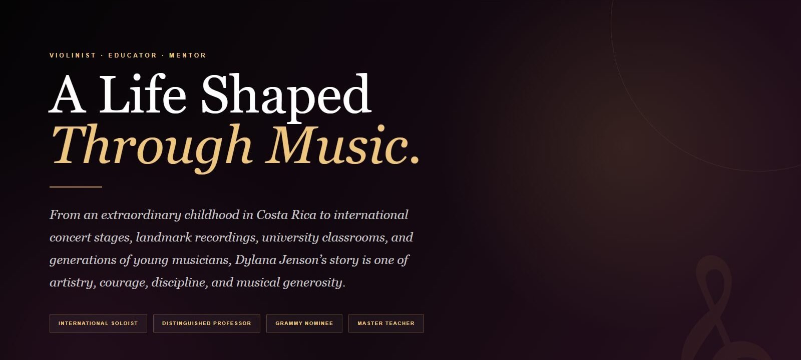 Story page of the Dylana Jenson website: A Life Shaped Through Music
