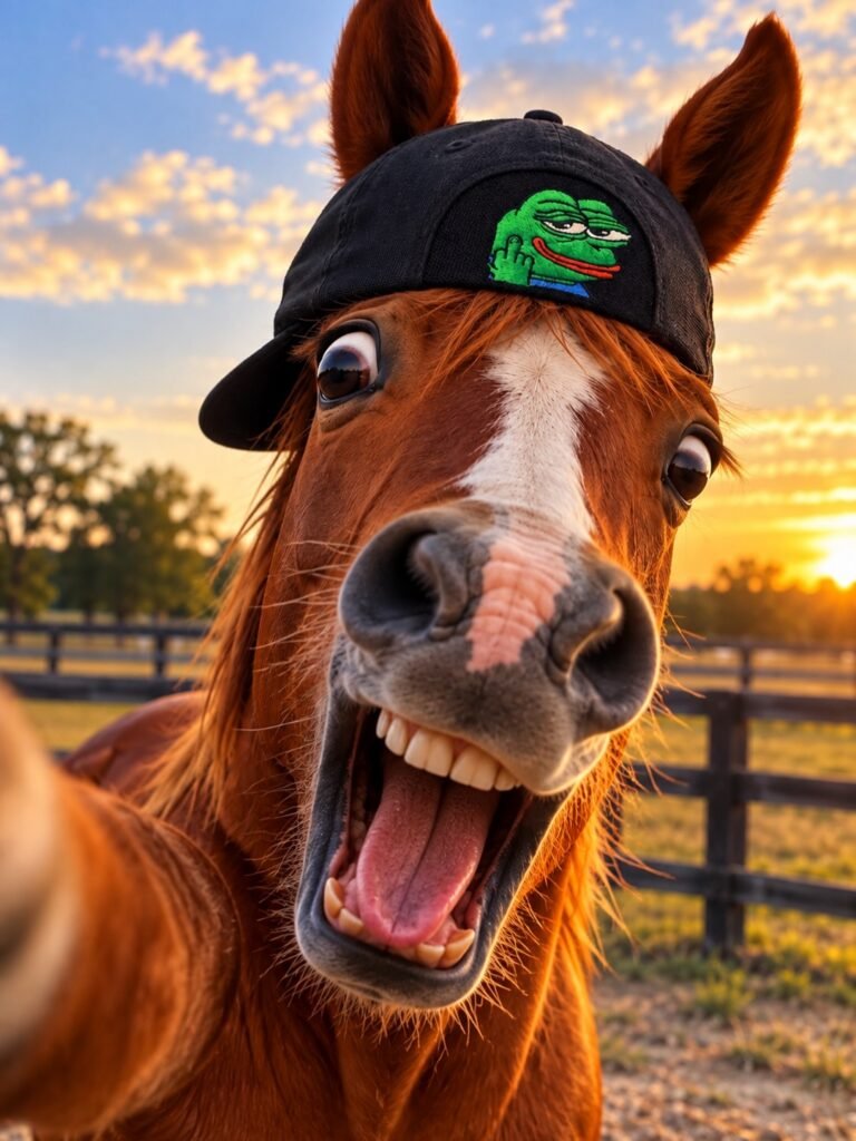 Horse wearing a cap with a frog design Kap-Bak