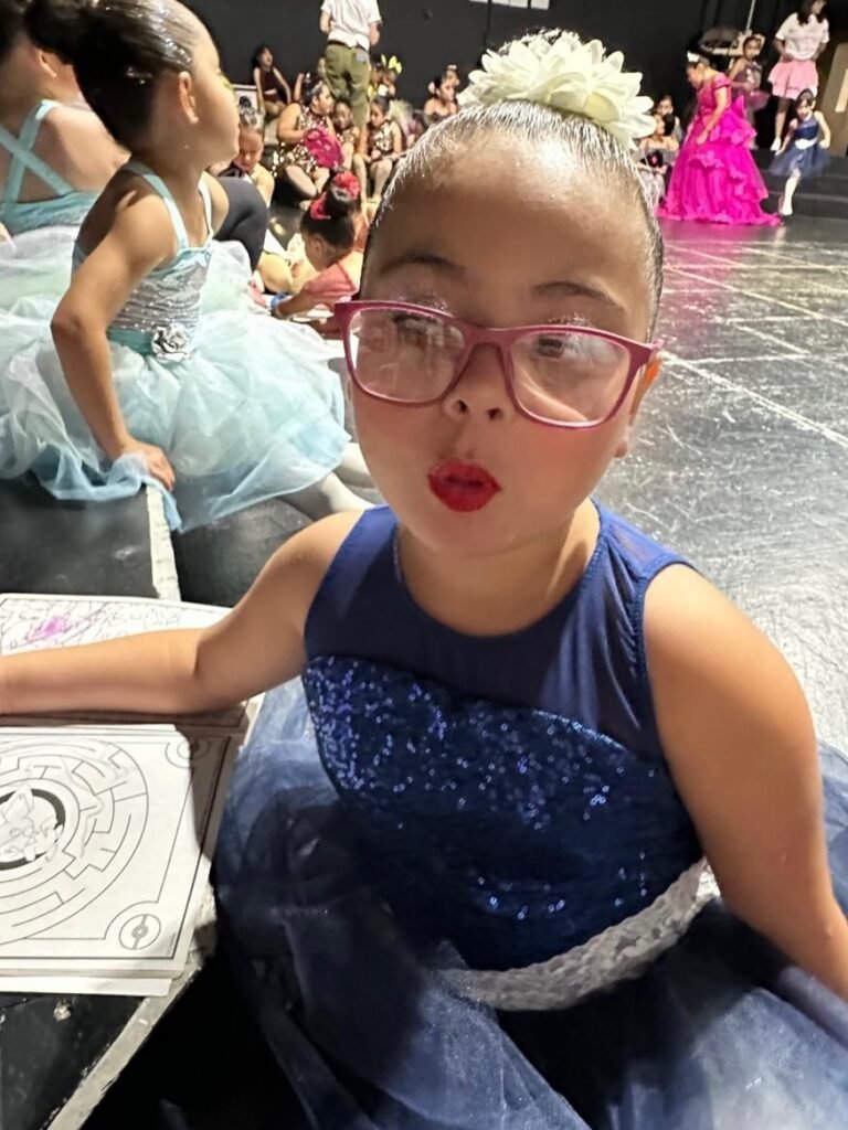 Karina's School of Dance student backstage in costume on show day