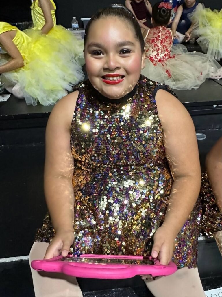 Karina's School of Dance student backstage in costume on show day