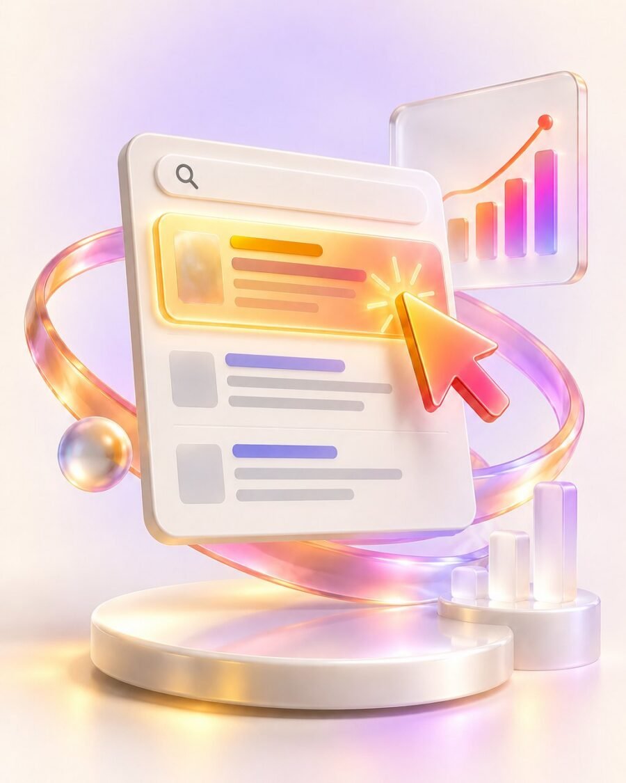 Google Ads: a clicked ad at the top of search results with a growth chart