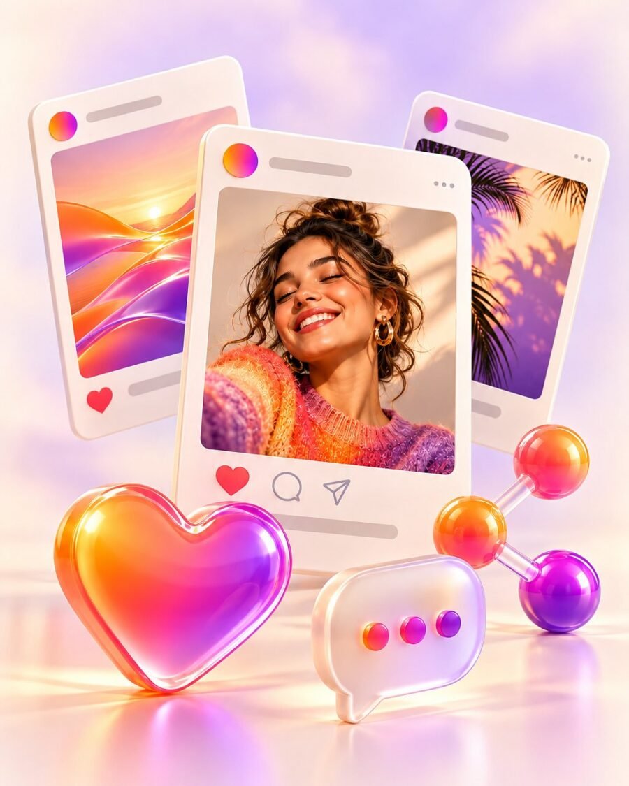 Social media marketing: Instagram style posts with likes and comments